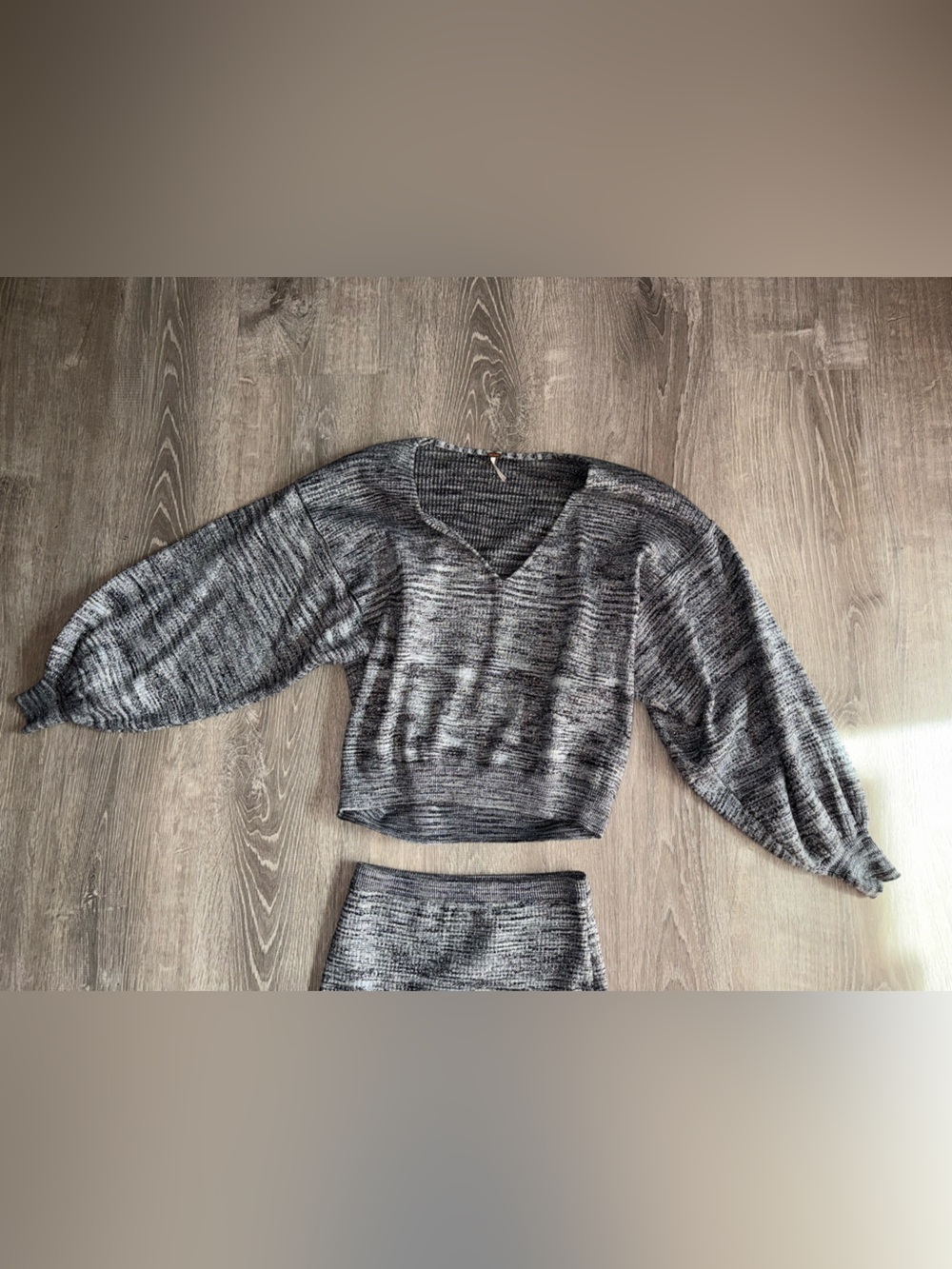 Free People Black & Gray Marled Knit Midi Skirt and top - Picture 3 of 4